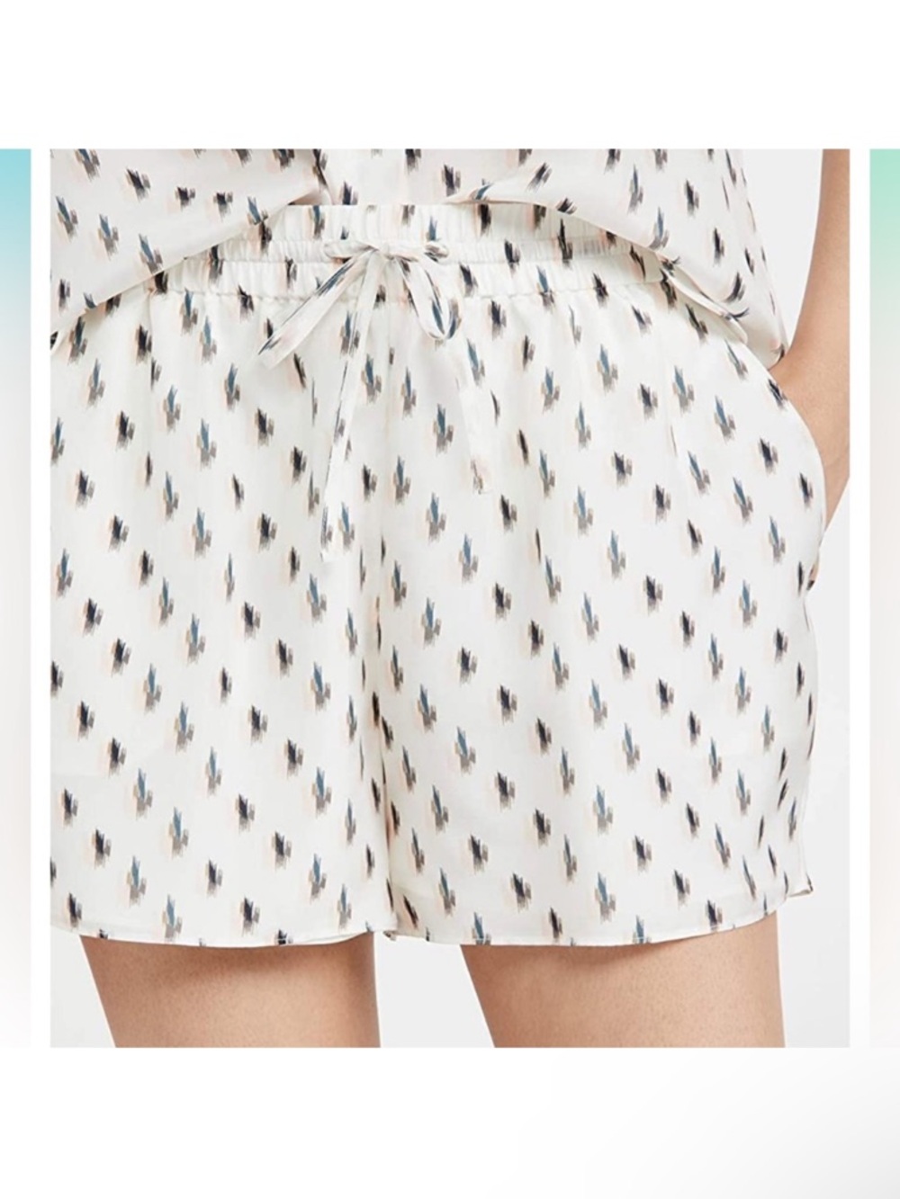 Theory Cream Printed Lounge Shorts 100% Silk Size L